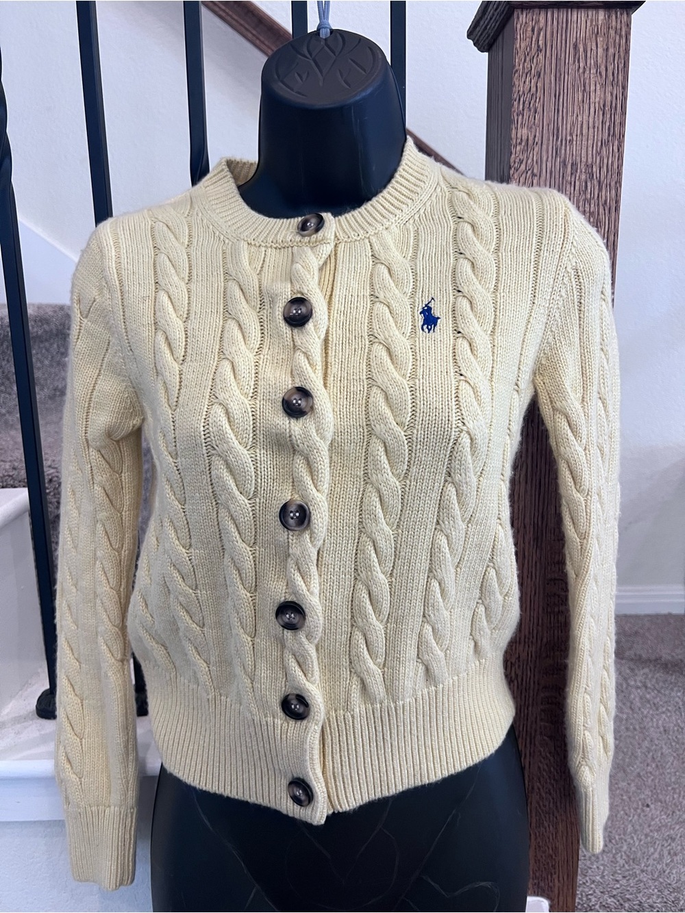 Ralph Lauren Polo Yellow Cable Knit Button Cardigan